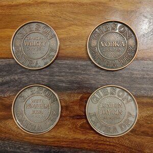 Rare Vintage Bronze Coasters Gibson Extra Dry Liquors Barware - Set of 4